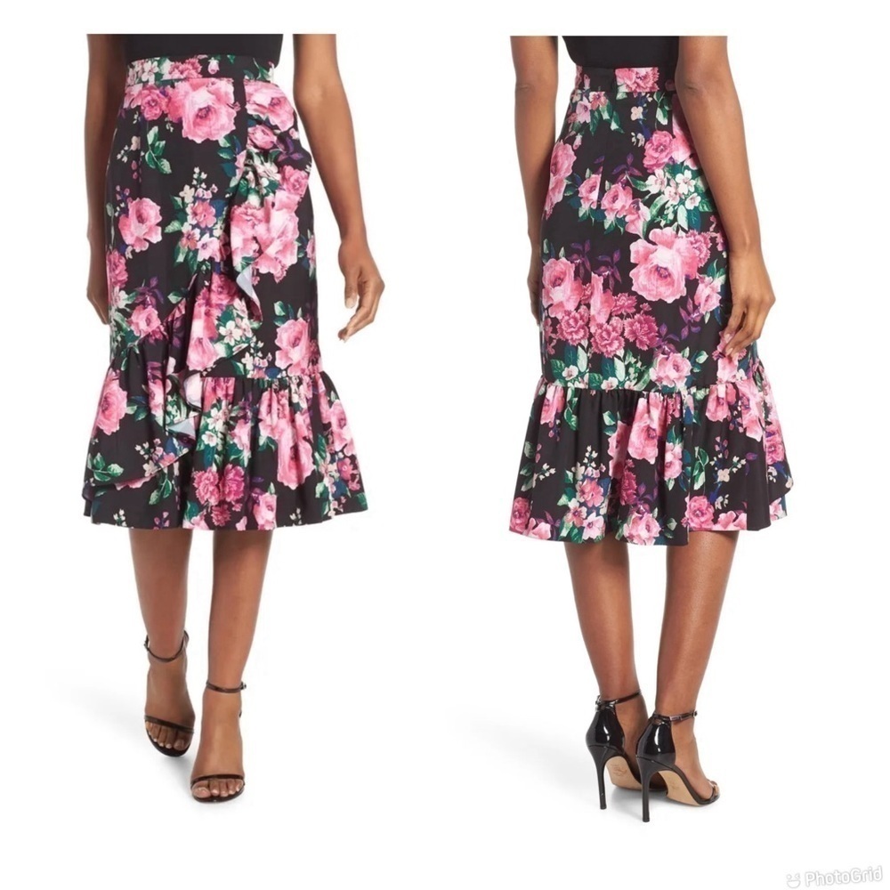 ELIZA J Floral Ruffle Midi Skirt